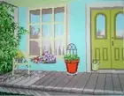 Green Door House Porch Window Hand Painted Needlepoint Canvas WKK