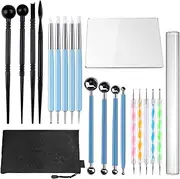 20Pcs Polymer Modeling Clay Sculpting Tools, Dotting Tools, Ceramic Clay Indentation Tools for Pottery Sculpture, Rock Painting, Art Carving Embossing and Nail Art, Including a Carrying Pouch