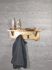Rustic Aspen Wood Coat Rack/Shelf with 2 metal hooks