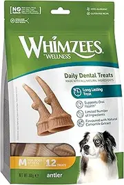 WHIMZEES Antler Dental Dog Treats, Value Bag, Medium (12-18 kg Dogs), Natural Daily Dental Chews (Pack of 12)