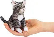Folkmanis Mini Tabby Cat Finger Puppet, Gray; Black; White
