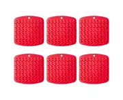 6 Pack Silicone Trivet Mat Hot Pot Holder Driying Mat for Hot Dishes, Hot Pots and Hot Pan, Non Slip Heat Resistant Hot Pads - Red