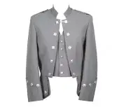 Scottish Men's Gray Doublet Kilt Jacket With Waistcoat Handmade Wedding Jacket