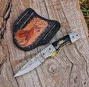 Pocket Knife Handmade Engrave Black horn Stainless Steel 8.25-inches Folding Knives sharp edge outdoor -Camping tool by