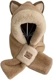 [LBEIPDN] Cute Winter Beanie Peruvian Cover Scarf Set Thick Fleece Lined Skull Cap Faux Fur Fox Ear Snow Hat Ear Flaps for Women
