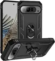 [Cavor] for Google Pixel 9 Case Pixel 9 Pro Case (6.3") TPU Case PC Bumper 360° Rotation Ring Holder Kickstand Back Cover [Work with Magnetic Car Mount] Shockproof Protective Cover-Black
