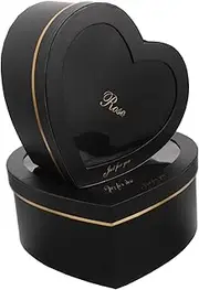 SAFIGLE 2pcs Black Heart Shaped Flower Boxes for Valentine Day Empty Decorative Boxes with Window Design for Flowers Treats and Party Favors Creative Present Packaging