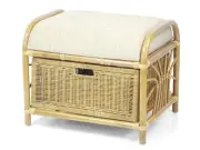 Krit Ottoman Rattan Wicker Handmade Stool Pouf w/Basket w/Cushion, Natural