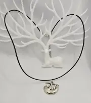 Silver Tone Sloth Pendant on Waxed Black Cord Leather with extension Chain