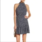 Womens Betsy Johnson Navy Polka Dot Halter Neck Sleeveless Dress 14