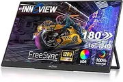 InnoView 16" Portable Monitor 180Hz 100% sRGB 180° Kickstand OD Gameplus Portable Gaming Monitor IPS w/Sleeve Type-C Mini HDMI FHD External Second Screen for Laptop PC Mac PS4/5 Switch Travel Work
