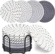 8Pcs Absorbent Drink Coasters, Handmade Braided Drink Coasters with Holder, Coasters for Coffee Table, Super Absorbent Heat-Resistant Coasters for Drinks Great Housewarming Gift Home Decor (4 colors)