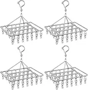 SiegYma Sock Hangers with Clips Stainless Steel Sock Drying Rack 360 DegreesSwivel Hook Wind-Proof Clothes with 30 Clips 4Pcs Hanger Rack,for Sock, Bras, Underwear, Laundry Accessories (30)
