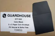 500 (BOX) 2x2 BLACK Paper Envelopes GUARDHOUSE Archival PH Neutral & Sulfur Free