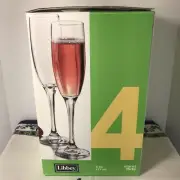 Set of 4 6 oz. Libbey Champagne Flutes/Claret Wine Glasses Original Box