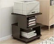 Printer Stand Large Double Layer Printer Stand Printer Cart Floor Shelf Mobile Bracket Storage Under Desk Storage Cart on 4 Swivel Wheels for Home and Office (Dark Brown) Printer Table