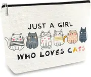 Animal Lover Gifts for Women Girls, Funny Washed Double-sided Printied Waterproof Linen Small Makeup Bags, Cat Lovers, Makeup Bag for Women