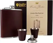 Men's Leather Flask (Brown) with 2 Cups and Funnel - 100% Leak Proof with Stainless Steel and Premium Leather, Leather Gift Set for Father, Grandfather, Boyfriend, and Groomsmen