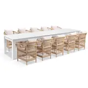 Santorini 3.55 Outdoor Rectangle Aluminium Dining Table with 12 Watego Malawi Style Chairs - Outdoor Aluminium Dining Settings