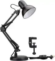 Swing Arm Desk Lamp, E27 Bulb Socket, Flexible Clamp on Table Lamps, Black Paint