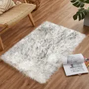 Goolela Throw Rugs 2x3 Small Rug White and Grey Tips Faux Fur Rug Furry Washa...