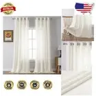 Two Panels Off White Faux Linen Drapes - 95 Inch Light Filtering Curtains