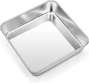 ZNZNANG Square Baking Cake Pan,Stainless Steel Baking Cake Pan,Toaster Oven Pan,Barbeque Grill Pan,Deep Edge, with a Sturdy All-in-one Construction, Dishwasher Safe. (9 INCH)