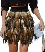 [mercenary] Womens Faux Feather Skirt - Feathered Tutu Skirt - Dance Skirts Natural Feather, Gothic Carnival Costume for Women Girls