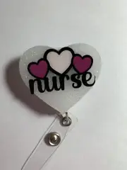 Retractable Badge Reel ID Holder - Nurse With Pink Hearts