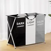 Artiss 3 Sections Laundry Basket, Collapsible Double Laundries Hamper Bag Washing Bags Foldable Dirty Clothes Storage Large Container Organization, for Home Bathroom Bedroom