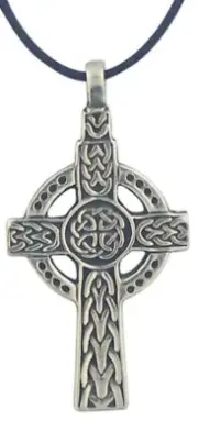 Celtic Trinity Cross 1 5/8 Inch Oxidized Silver Pendant on Cord Chain Necklace