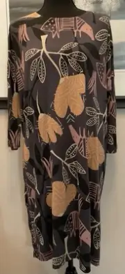 Gudrun Sjoden Dress Gray Armadillo Floral Modal Jersey Size S Pockets Lagenlook
