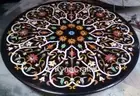 Black Marble Hallway Table for Hotel Antique Pattern Inlay Work Dining Table Top