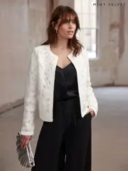 Mint Velvet White Lace Knit Jacket (F76408) | $369