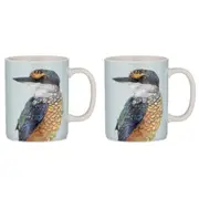 2x Ashdene New Bone China 350ml Modern Birds Kingfisher Mug Coffee/Tea Drink Cup