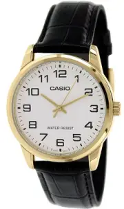 Casio Black Leather Gold Bezel Quartz Men's Watch MTP-V001GL-7BUDF