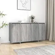 Modern Grey Sonoma Sideboard Buffet Cabinet with 4 Doors, 135x41x75 cm, Engineered Wood Storage Furniture for Living Room, Bedroom, and Kitchen – Sturdy Accent Piece with Shelves