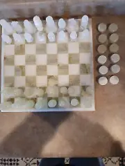 Handmade Marble Chess & Checker Set Onyx Green White Real Stone