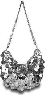 [Sither] Women's Evening Handbag Large Sequin Evening Bag Purses for Women Glitter Sparkly Handbag with Link Chain for Party