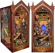 DIY Book Nook Kit, DIY Miniature Dollhouse Kit for Adults and Teens, Book Nook Bookshelf Insert Decor 3D Wooden Puzzle Bookend Miniature Kit with Sensor Light Creative Craft (Magic Academy)