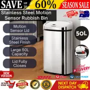 Devanti 50L Stainless Steel Motion Sensor Bin Rubbish Trash Can Automatic Bins