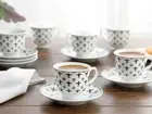 Porcelain Tea Coffee Cup Saucer Set of 6, Turkish Greek Arabic Espresso Cup Set