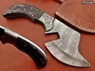 Damascus steel chopper knife, small cleaver, 7" & 9" long, Leather sheath