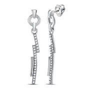 14kt White Gold Round Diamond Drop Dangle Stick Earrings 1/4 Cttw