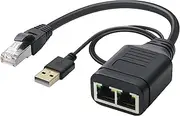 Duttek Ethernet Splitter 1 to 2 1000Mbps, RJ45 Network Male to Dual Female Ethernet Adapter Splitter Cable High Speed with Power USB2.0 Cable 40cm for Cat7/Cat6/Cat5.(Simultaneously Internet)