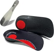[POSKLA] Orthotic Inserts with Stainless Steel Shoehorn, 3/4 Length, High Arch Support Foot Insoles for Over-Pronation Plantar Fasciitis Flat Feet Heel Pain Relief Shoe Inserts, Black, L|Men's 9-11, Women's
