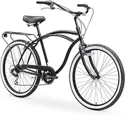 sixthreezero Around The Block Men's Beach Cruiser Bike, Step-Through Hybrid Bicycle with Rear Rack, 24 or 26 Inch Wheels, Multiple Speed Options and Colors