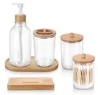 Bamboo Bathroom Accessories Set Soap Dispenser Of 6 Toothbrush Holder Dish Tray