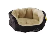 Dog Bed Brown and Beige Oval Shape 61cm x 48cm x 18cm Plush Soft Bedding