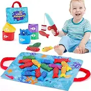 HAOON Toddler Toys Montessori Toys for 1-3 Year Old Boy Girl Birthday Gift, 22 Pcs Cloth Fishing Game with Stacking Cups- Number Counting, Color Sorting, Shape Learning Toddler Boy